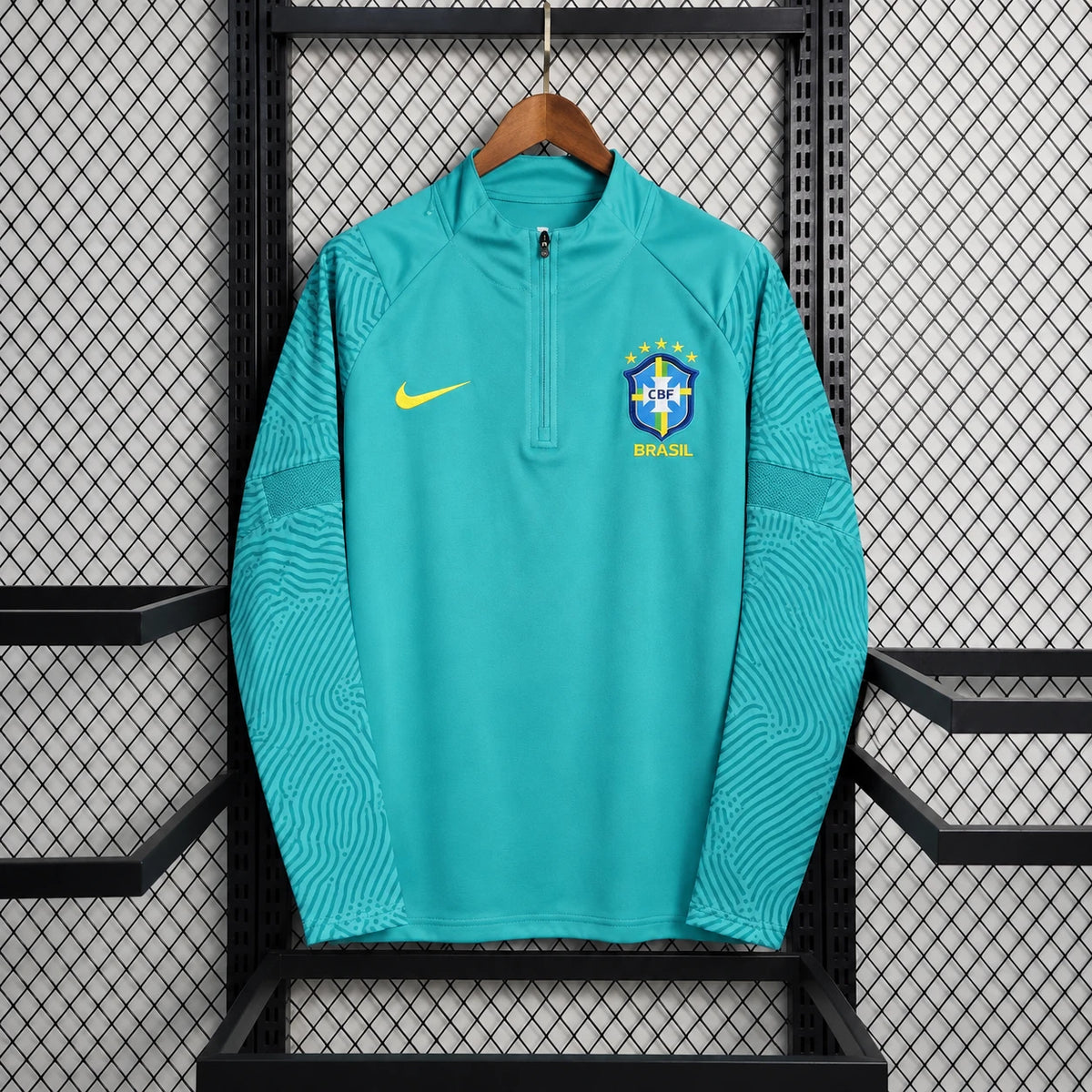 Pull zippé Seleção Brésil bleu turquoise, vue de face